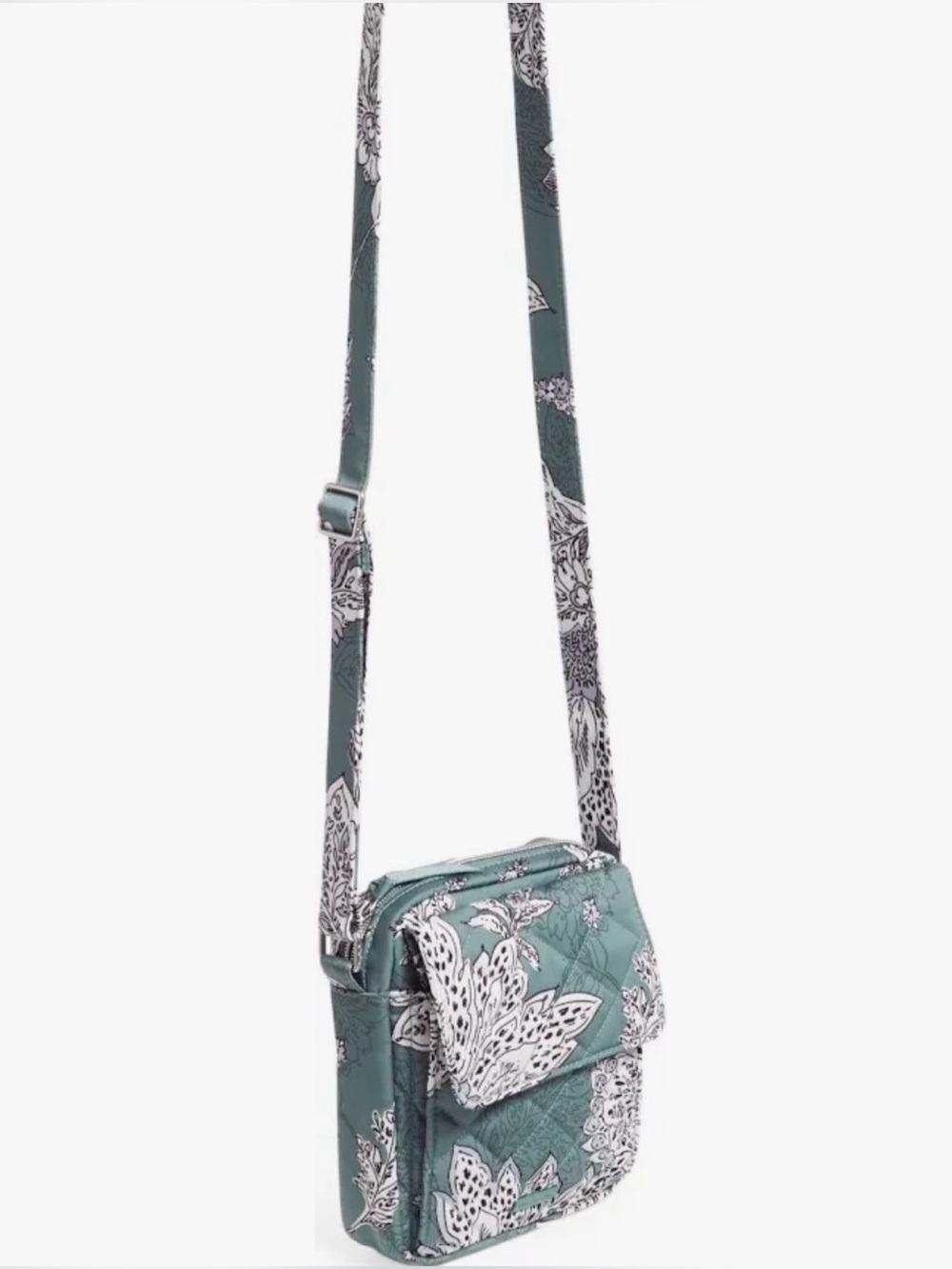 Vera Bradley Sage Green Quilted Tiger Lily Blue Oar Performance Twill Crossbody